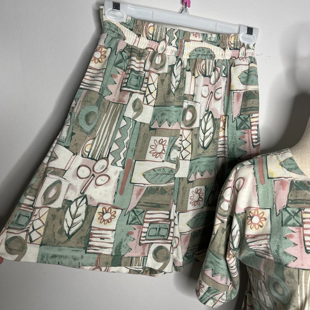 Vintage 90s Matching Set Women's M Shorts Top Geometric Abstract Stretch Waist - Picture 5 of 7
